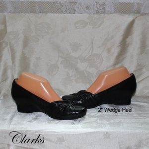 Clarks Unstructured Black Leather Wedge